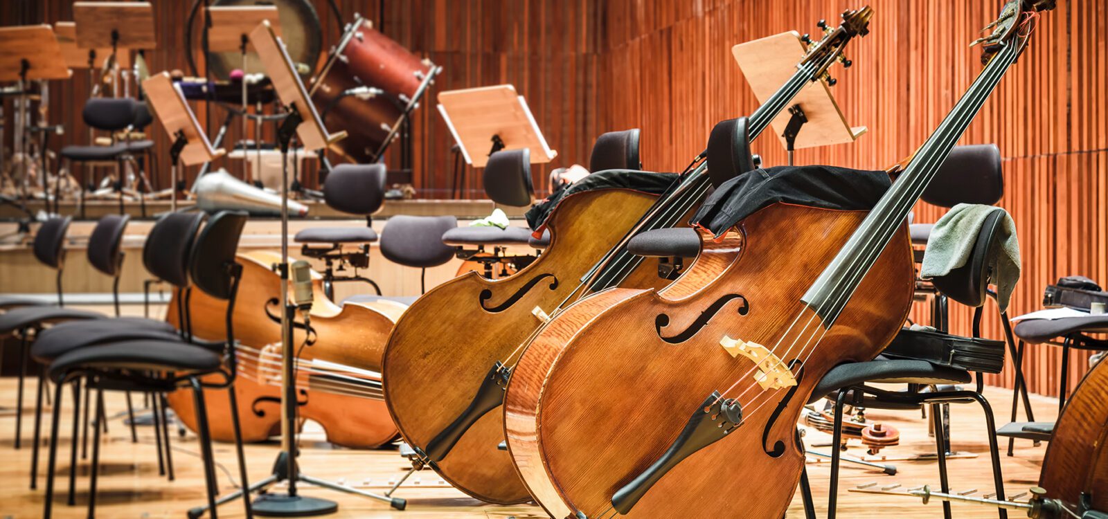 Cello Music instruments on a stage