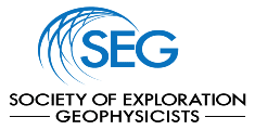 Blue design suggesting part of a globe surrounds large blue capital letters spelling SEG, with smaller black all capital letters beneath spelling Society of Exploration Geophysicists