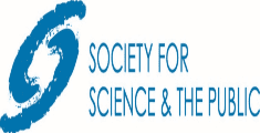 Large blue brush stroke S design on left next to blue thin all capital letters spelling Society for Science and the Public